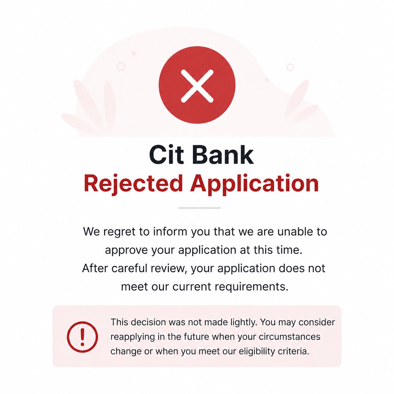 cit bank rejected application